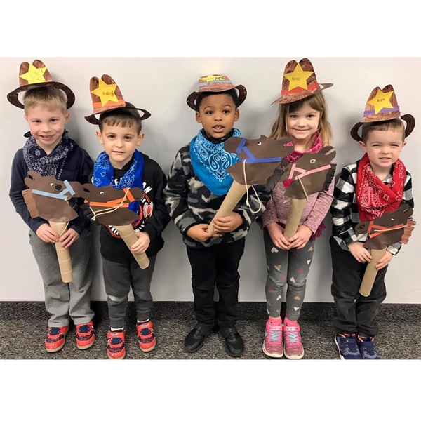 Preschool students dressed up for cowboy day